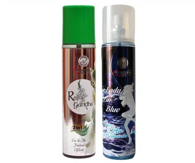 DSP Rajnigandha with Lady In Blue 2 in 1 Car & Air Freshener (Pack of 2, 250 ml)