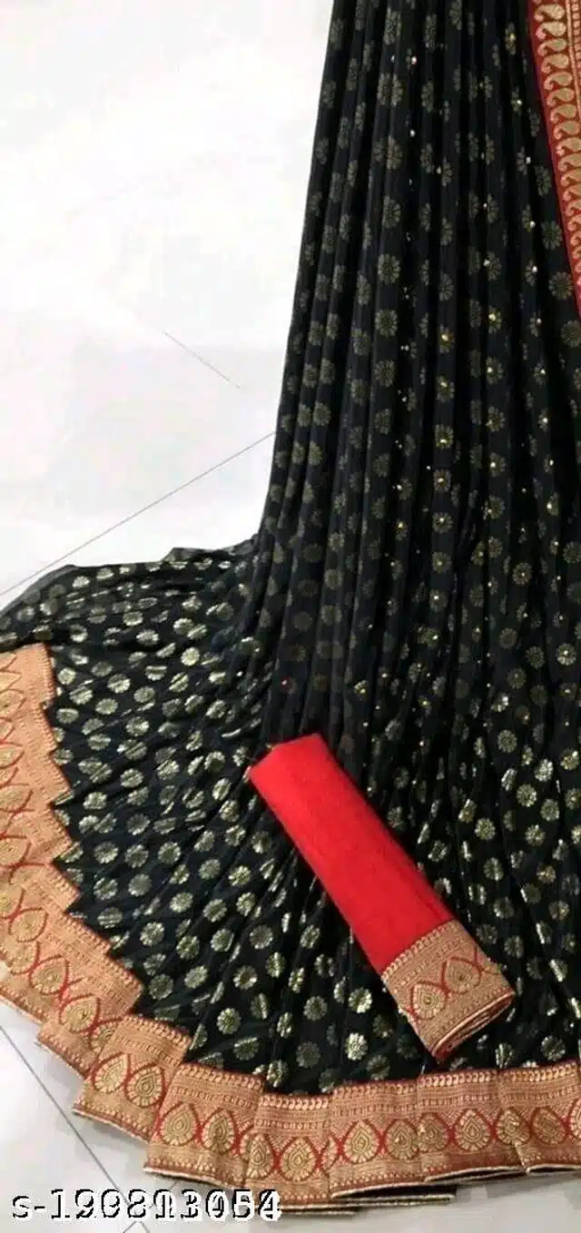 Saree with Unstitched Blouse (Black, 6.3 m)