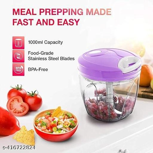 Plastic Manual Vegetables & Fruits Chopper (Purple, 1000 ml)