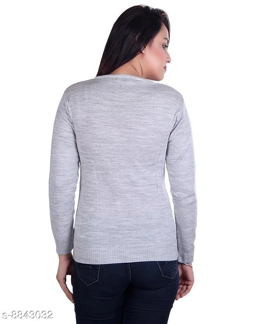 Acrylic Solid Sweater for Women (Grey, M)