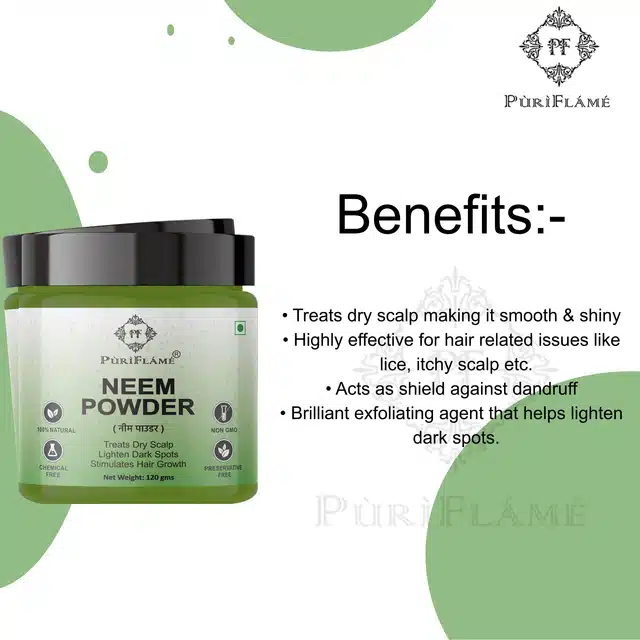 Puriflame Natural Neem Powder for Skin & Hair (120 g)