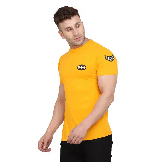 Men Solid Round Neck T-shirt (Yellow, XL) (RSC-23)