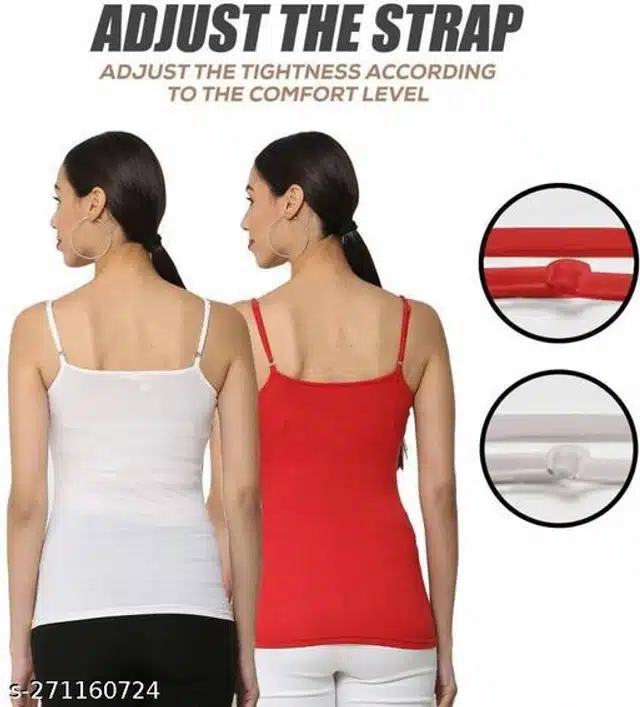 Camisoles for Women (White & Red, S) (Pack of 2)