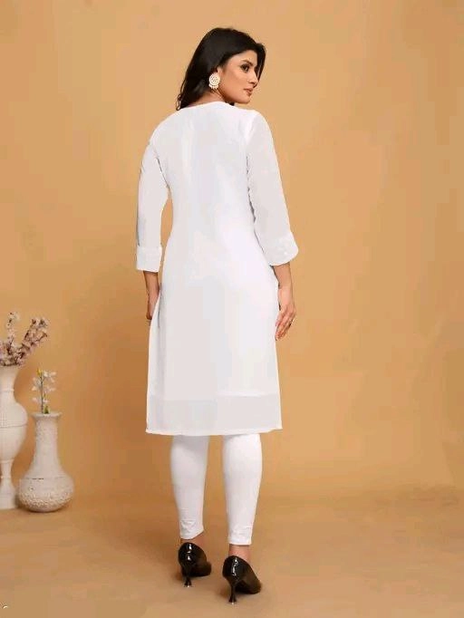 Georgette Chikankari Kurti for Women (White, M)