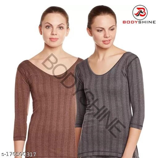 Woolen Thermal Top for Women (Brown & Dark Grey, XS) (Pack of 2)