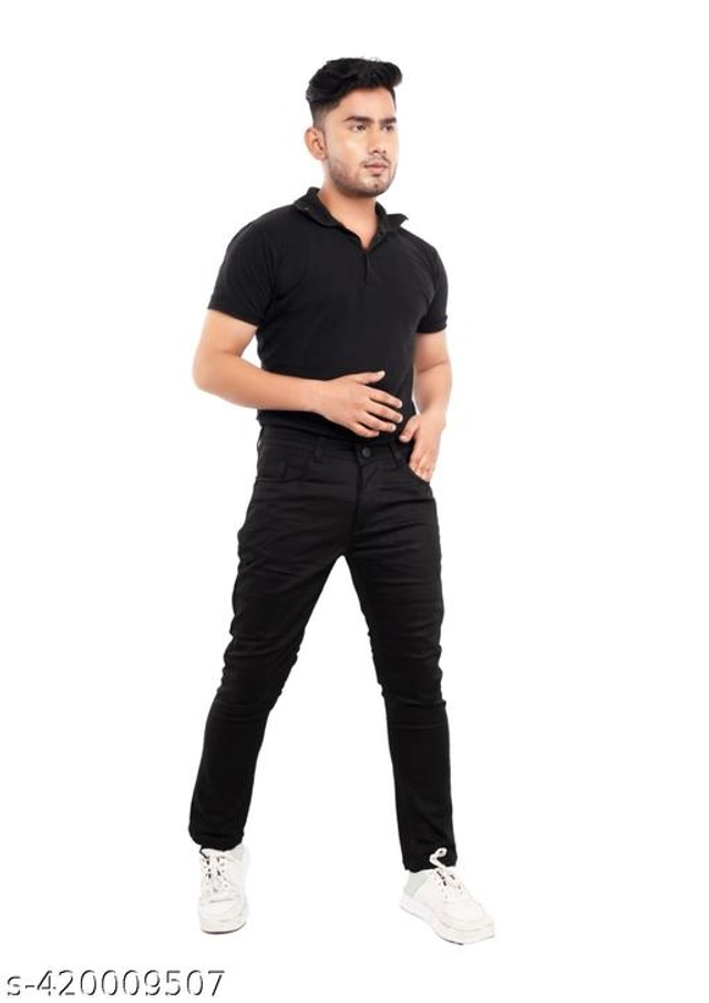 Cotton Slim Fit Trouser for Men (Black, 28)