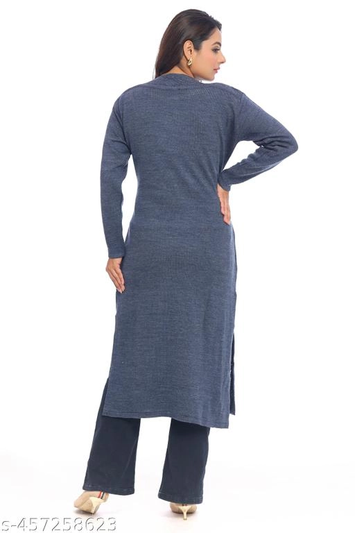 Woolen Solid Kurti for Women (Dark Grey, Free Size)