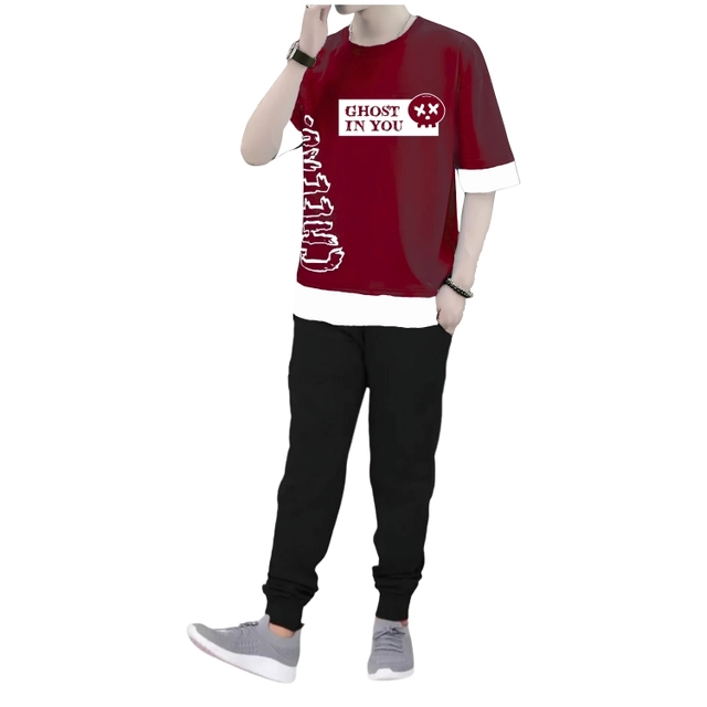 Cotton Blend Clothing Set for Boys (Maroon & Black, 6-7 Years)