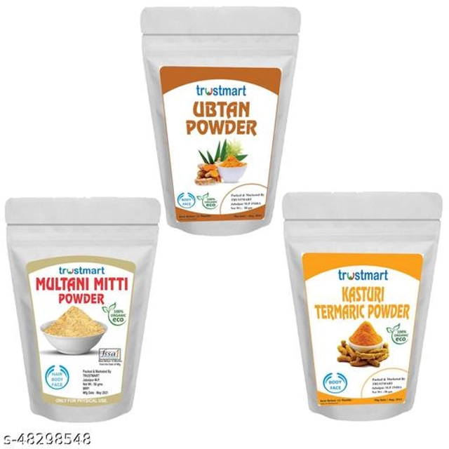 Trustmart Natural Multani Mitti, Ubtan & Kasturi Turmeric Face Peel Mask Powder (50 g, Pack of 3)