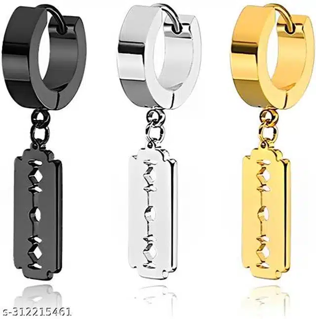 Hinged Earrings for Men (Multicolor, Pack of 3)