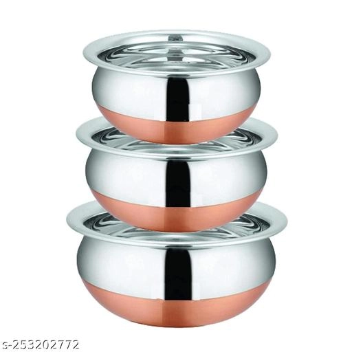 Stainless Steel Copper Bottom Cookware Pot Set (Silver, Set of 3)