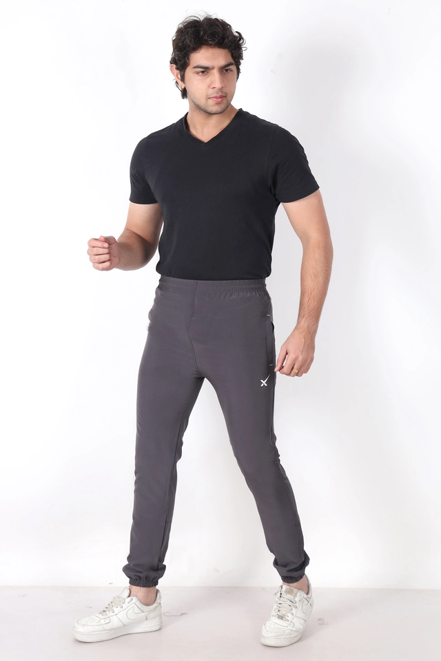 Cotton Blend Slim Fit Trackpants for Men (Grey, L)