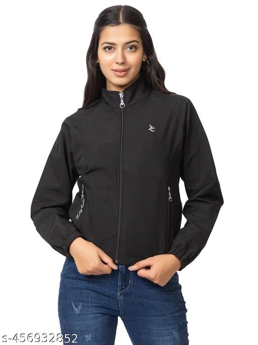 Cotton Blend Full Sleeves Jacket for Women (Black, L)