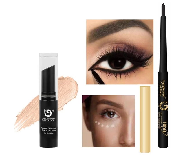 Combo of Eyezmate Waterproof Kajal with Stick Concealer (Black, Set of 2)