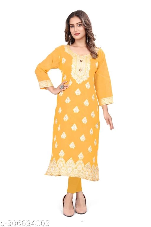 Cotton Embroidered Kurti for Women (Yellow, L)