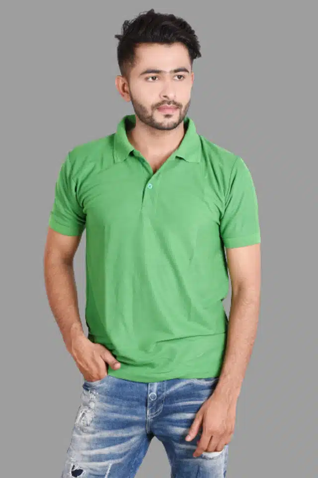 Men's Polo Neck T-Shirt (Light Green, M)