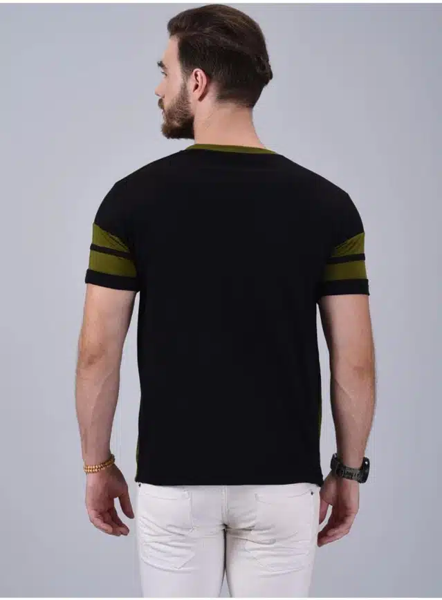 Half Sleeves Solid T-Shirt for Men (Olive, M)