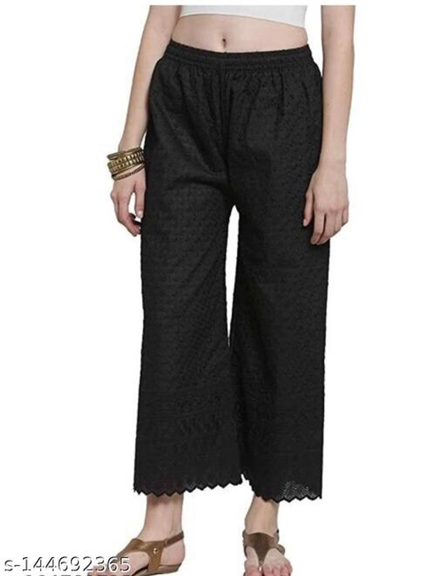 Cotton Palazzos for Women (Black, 28)