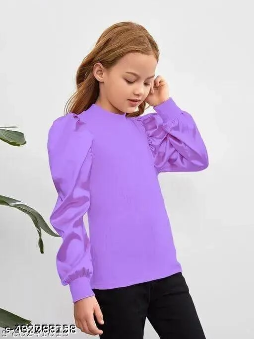 Cotton Blend Solid Top for Girls (Purple, 3-4 Years)