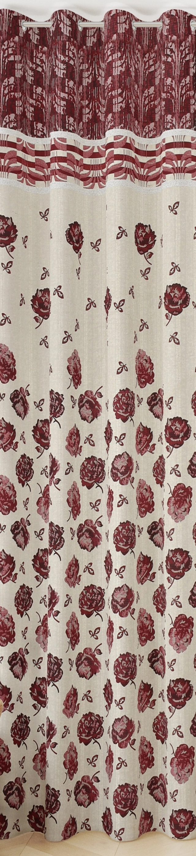 Jacquard Printed Window & Door Curtains (Maroon, 5 feet) (Pack of 2)