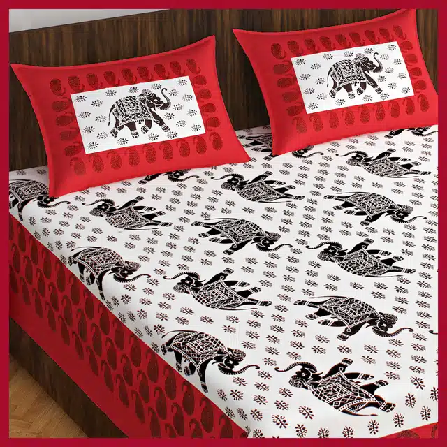 Double Bedsheet with 2 Pillow Covers (Red, 215x235 cm)