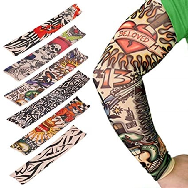 Nylon Printed Full Hand Arm Sleeves for Men & Women (Multicolor, Set of 6)