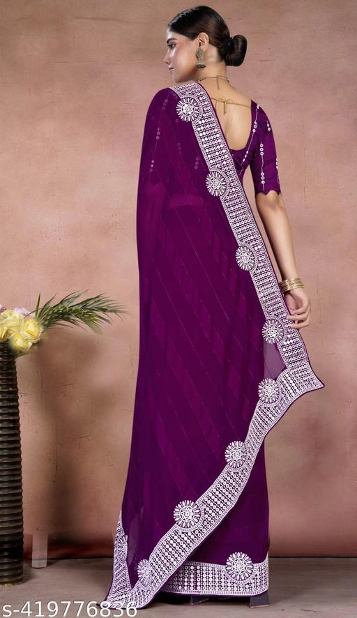 Satin Embroidered Saree for Women (Purple, 6.3 m)