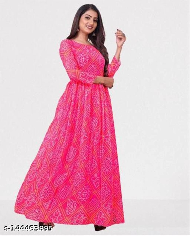 Georgette Printed Gown for Women (Pink, S)