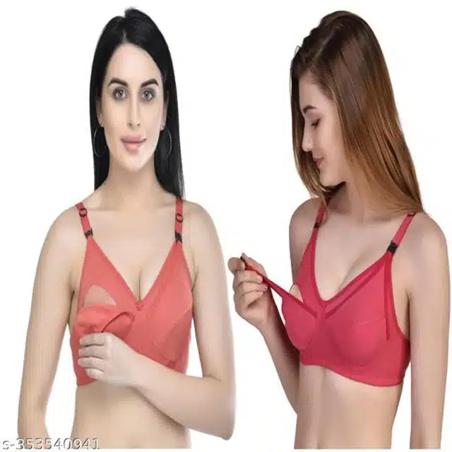 Polycotton Feeding Bra for Women (Assorted, XXL) (Pack of 2)