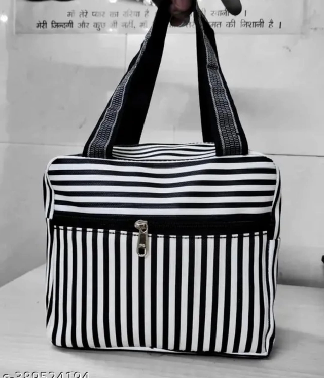 Plastic Solid Hand Bag (Black & White)