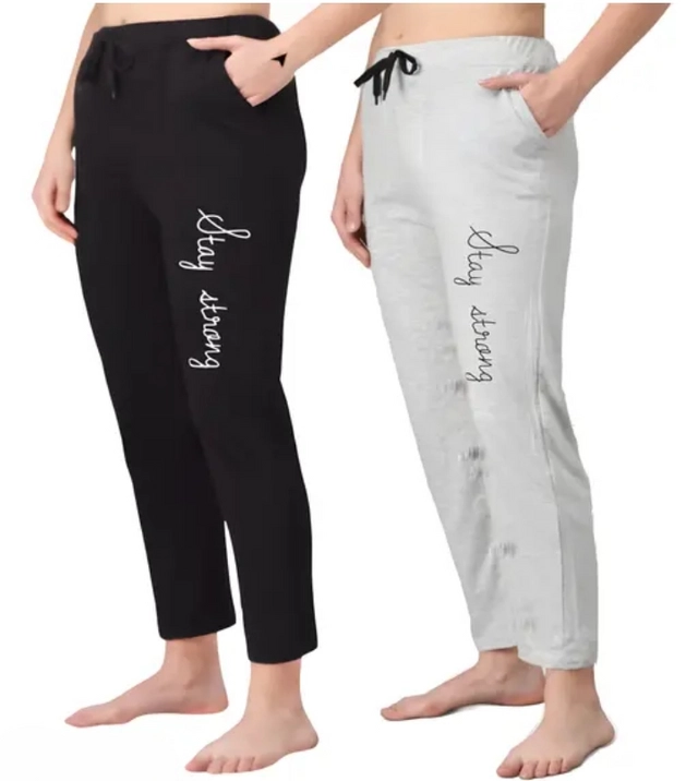 Cotton Solid Trouser for Women (Black & Grey, S) (Pack of 2)