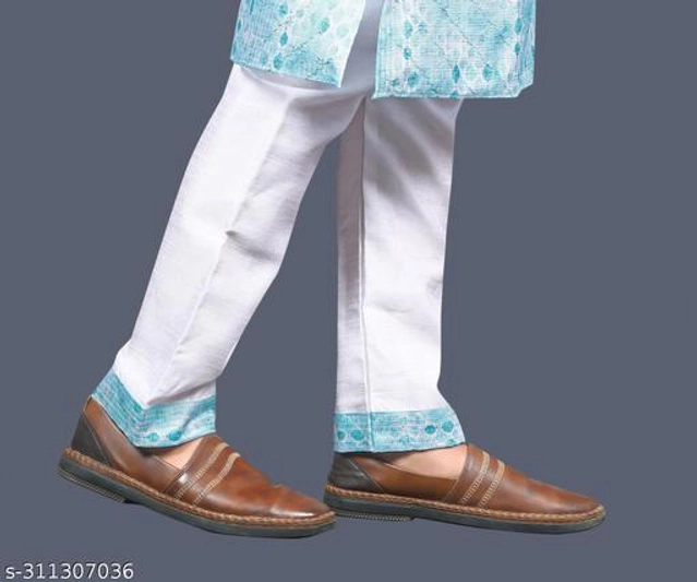 Art Silk Kurta Sets for Boys (3-4 Years, Sky Blue & White)