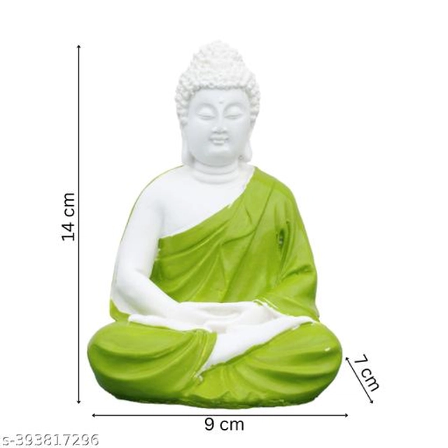 Resin Handicrafted Meditating Buddha Idol (Pista Green)