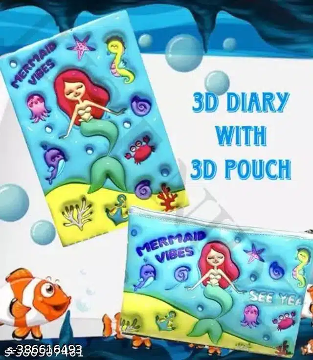 Mermaid Theme Diary for Kids (Blue, Pack of 3)