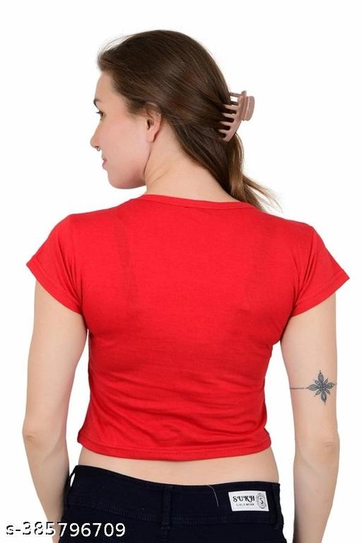 Cotton Printed Top for Women (Red, S)