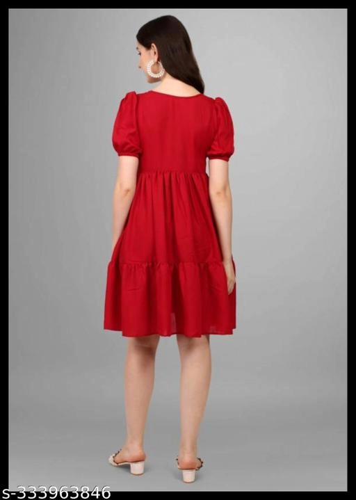 Crepe Solid Dress for Women (Red, S)