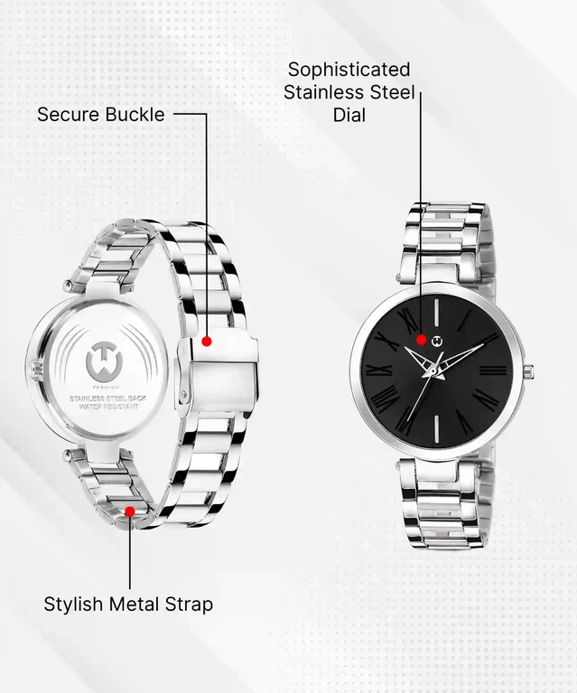 Analog Watch for Women (Silver & Black)