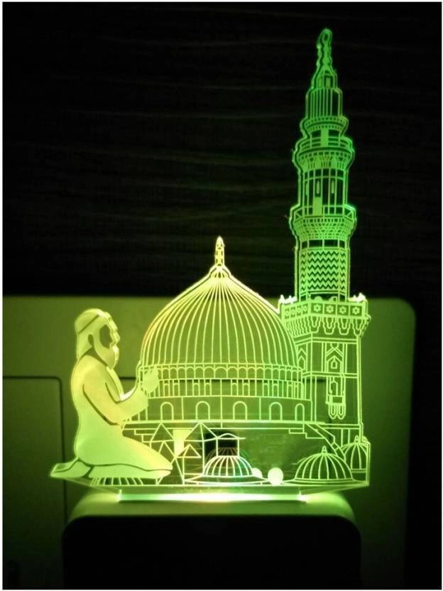 Afast Traders Makka Madina 3D Illusion LED Night Lamp | Decorative Lighting for Home & Temple | 7-Color Auto Changing Light | Ideal Gift for Seniors, Family & Friends (Small - 10cm, Multicolor)