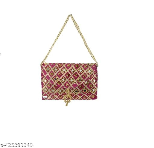 Canvas & Leather Clutch for Women (Pink)