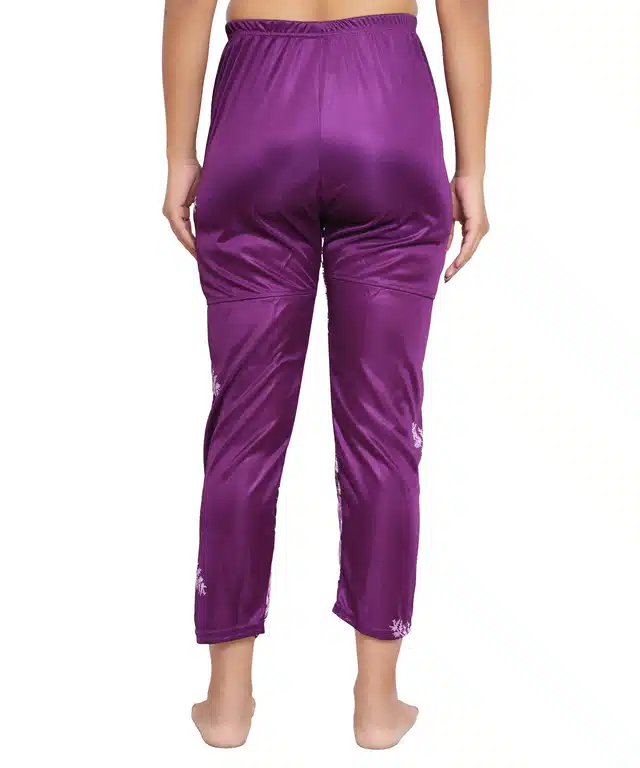 Satin Printed Pyjama for Women (Purple, S)