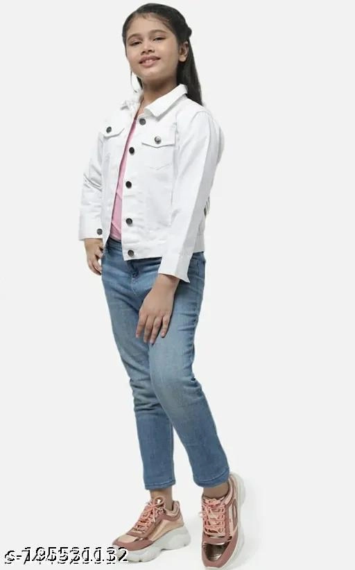 Denim Jacket for Girls (White, 5-6 Years)