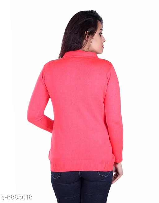 Acrylic Solid Sweater for Women (Dark Pink, M)