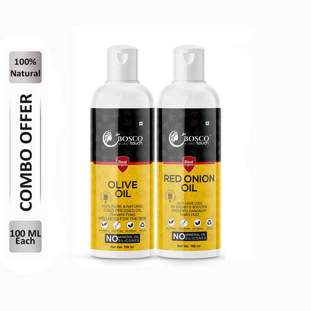 Bosco Touch Pure Olive Oil (100 ml) & Red Onion Oil (100 ml) Combo For Rapid Hair Growth (Pack Of 2) (B-1054)