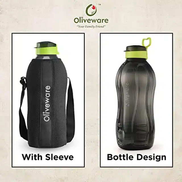 Airtight Plastic Water Bottle with Lid (Black & Green, 2000 ml)