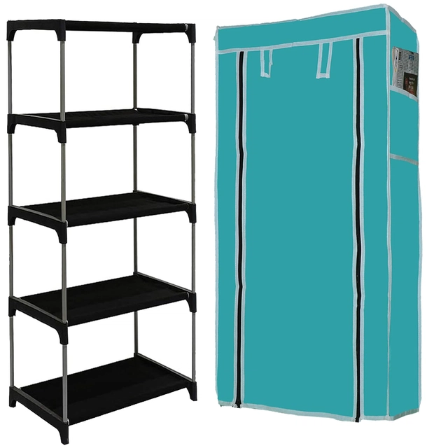 Metal 4 Layer Collapsible Shoe Rack (Teal)