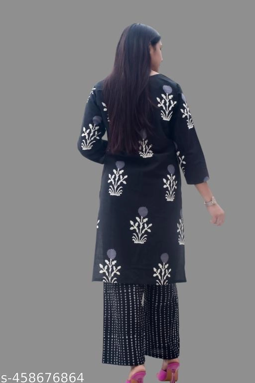 Rayon Printed Kurti with Palazzo for Women (Multicolor, M)