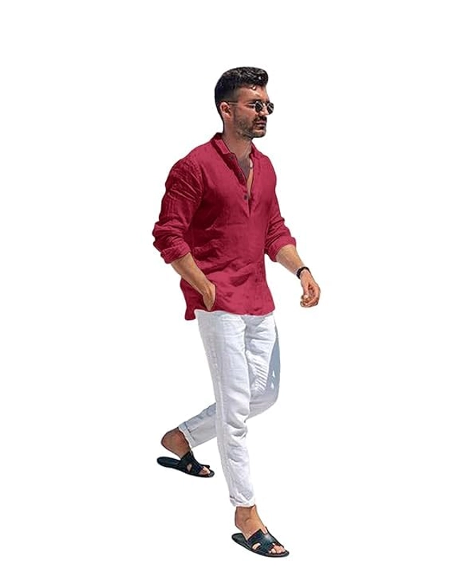 Cotton Solid Kurta for Men (Maroon, S)