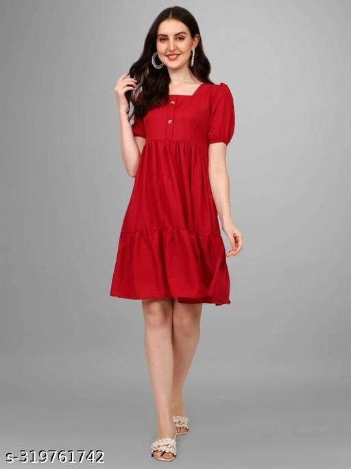 Crepe Solid Dress for Women (Maroon, S)