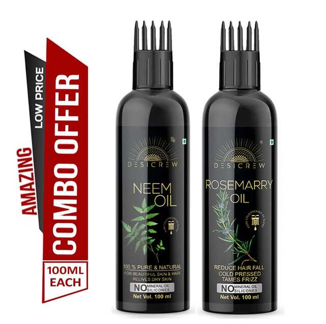 Desi Crew Pure Neem Oil & Rosemarry Oil For Skin, Body & Hair Care (Pack Of 2, 100 ml) (KGE-271)