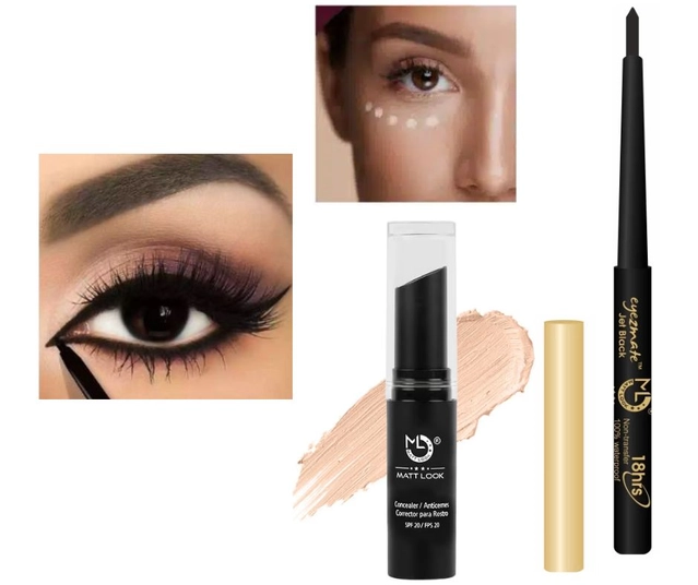 Combo of Eyezmate Waterproof Kajal with Stick Concealer (Black, Set of 2)